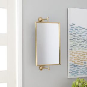 Deco 79 Wood Handmade Room Wall Mirror Dimensional Entryway Mirror, Wall Mounted Mirror 14" x 7" x 28", Gold