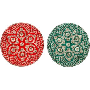 Set of 2 Round Red & Green Velvet Pooja Cloth Mat Aasan Decorative Cloth for Multipurpose Pooja Festival New Year Decorations Item & Article (Size:- 9 Inches X 9 Inches Diameter)