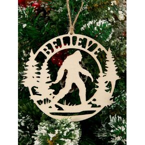 PARBEE Sasquatch Bigfoot Christmas Tree Ornament Believe Wood Cutout Laser Cut Hanging Decoration