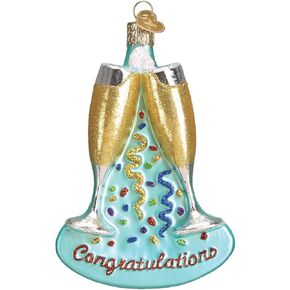 Old World Christmas Ornaments: Adult Beverages Glass Blown Ornaments for Christmas Tree, Champagne Toast (32217)