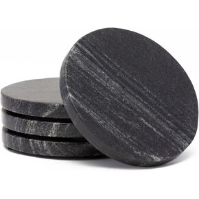 Thirstystone 4 Pack Natural Black Marble Round Coasters 4" Diameter Elegant Heat Tolerant