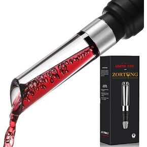Wine Aerator Pourer in Bottle Pouring Spout Diffuser Dispenser Aireators Tube Single Decanter Pour Set with 3 Hidden Air Holes Stainless Steel Protect Ring for Red and White Wine Lover Gift