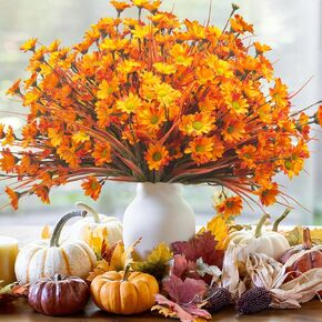 Grunyia 10 Bundles Artificial Flowers Outdoor Fake Fall Flowers for Outside Decoration UV Resistant Plastic Faux Plants for Garden Window Porch Balcony Fall Wedding Thanksgiving Decor