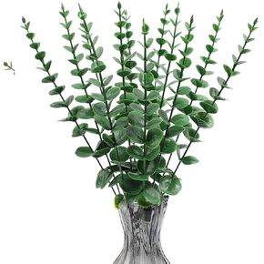 TIHOOD 6PCS Faux Eucalyptus Stems Flowers Short Artificial Eucalyptus Greenery Stem Fake Eucuplutis Leaves Branches Decoration for Floral Arrangement Wedding Home Office Centerpieces Vase Décor