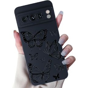 MINSCOSE Compatible with Google Pixel 8 6.2inch Case,Cute Butterfly Cool Black Solid Design,Soft Silicone Slim Thin Girly Phone Case Protective Shockproof Cover for Women Girls-Butterfly