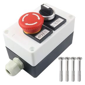 Red Mushroom Emergency Stop 1NC 1NO Latching Push Button Switch, 3 Positions 2NO Latching Rotary Select Selector Switch Station Box