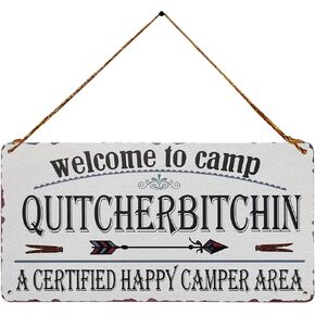 Welcome to Camp Quitcherbitchin Vintage Metal Signs Wall Art Hanging Farmhouse Home Decor Camping Sign Plaque for Camper 5X10Inch