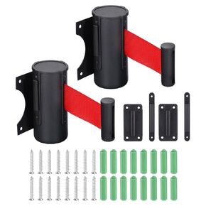 PATIKIL Fixed Wall Mount Retractable Belt Barrier, 2Pcs 10 Feet Red Color Belt with Steel Case for Crowd Control Grocery Retail Store Stadium