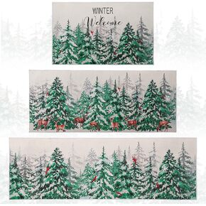 Namalu Winter Welcome Decorative Kitchen Rugs Set of 3 Non Slip Absorbent Door Mats Winter Snowflakes Xmas Tree Decor Farmhouse Tree Pine Kitchen Mat for Bathroom Entryway Indoor Front Door Laundry