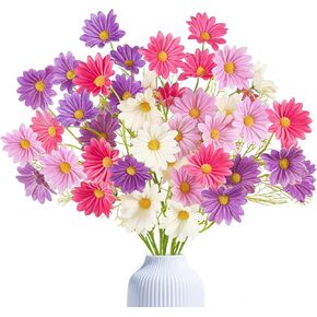 19" Artificial Daisy Flowers Real Touch PU Fake Daisies Flowers with Bendable Long Stems White, Rose, Pink, Purple Flowers for Home Decor Wedding Bouquet Kitchen Table Centerpiece Floral Arrangements