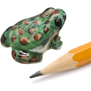 WitnyStore ½" Long Black-Speckled Green Frog Ceramic Figurine - Ceramic Frog Toad Amphibian Animal Tiny Figurine Miniature Hand Made Painted Porcelain Gift Souvenir Decorative Collectible