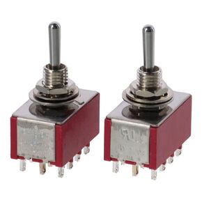 2Pcs Mini Toggle Switch 4PDT 3 Position 12 Pins,Miniature Toggle Switches, AC 6A/125V 2A/250V