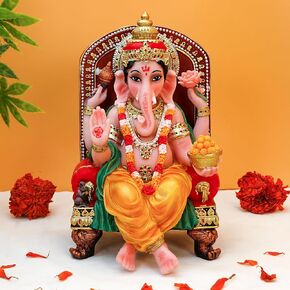 Hindu God Ganesha Idol Statue - 7.8"H Polystone Indian Murti Ganesh Ganapati Ideal Gifts for Indian for Birthday Diwali Housewarming Wedding Home Office Temple Mandir Altar Pooja Item