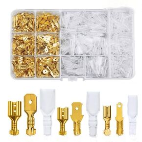 270PCS Male & Female Quick Splice Wire Crimp Spade Terminals Block Connector 2.8MM 4.8MM 6.3MM with Insulating Sleeve