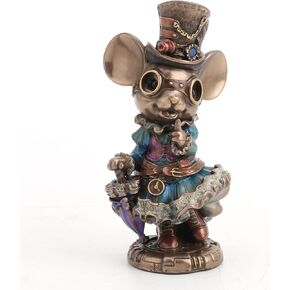 Veronese Design 5 1/2 Steampunk Lady Mouse with Top hat and Parasol Animal Figurine Bronze Finish