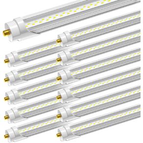 8Ft Led Bulbs, 48W 6500lm 5000K(12 Pack), 8 Foot Led Bulbs, T8 T12 Led Replacement Lights, FA8 Single Pin Clear Cover, Replace F96t12 Fluorescent Light Bulb