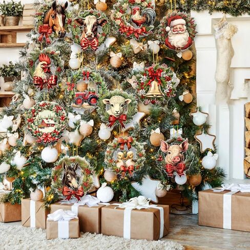 24 Pcs Christmas Wood Ornaments Christmas Tree Ornaments Decorations Hanging Christmas Wood Cutouts for Xmas Holiday New Year Winter Wonderland Home Party in Kuwait