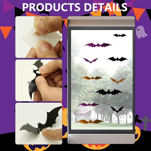 72Pcs Bats Wall Decor, Orange Purple Black Bat Decor Pastel Halloween Party High Room Decor, Suitable for Glass Doors Windows Halloween Activity Cute Halloween Decorations Pastel Goth Décor in Saudi Arabia