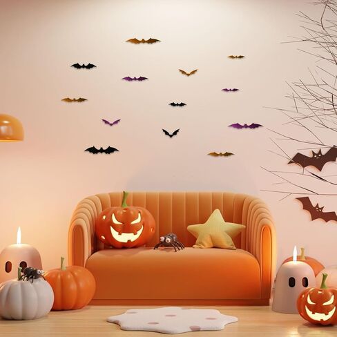 72Pcs Bats Wall Decor, Orange Purple Black Bat Decor Pastel Halloween Party High Room Decor, Suitable for Glass Doors Windows Halloween Activity Cute Halloween Decorations Pastel Goth Décor in Saudi Arabia
