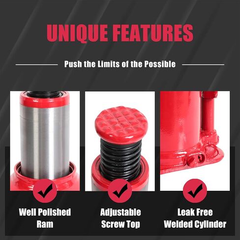 BIG RED ATH91207AR-1 Torin Welded Hydraulic Stubby Low Profile Bottle Jack, 12 Ton (24,000 LBs) Capacity, Red in Saudi Arabia