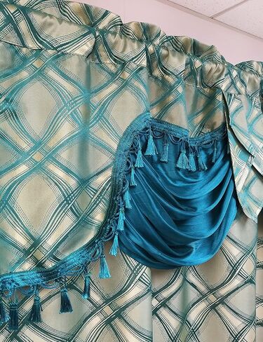 GOHD Dance with Wind. Jacquard Window Curtain Panel Drape with Attached Fancy Valance. 2pcs Set. Each pc 54 inch Wide x 84 inch Drop with 18 inch Valance. (Teal) in Saudi Arabia