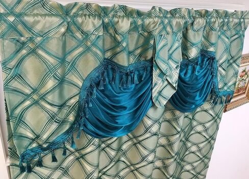 GOHD Dance with Wind. Jacquard Window Curtain Panel Drape with Attached Fancy Valance. 2pcs Set. Each pc 54 inch Wide x 84 inch Drop with 18 inch Valance. (Teal) in Saudi Arabia