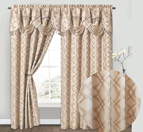 GOHD Dance with Wind. Jacquard Window Curtain Panel Drape with Attached Fancy Valance. 2pcs Set. Each pc 54 inch Wide x 84 inch Drop with 18 inch Valance. (Teal) in Saudi Arabia