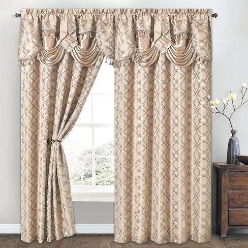 GOHD Dance with Wind. Jacquard Window Curtain Panel Drape with Attached Fancy Valance. 2pcs Set. Each pc 54 inch Wide x 84 inch Drop with 18 inch Valance. (Teal) in Saudi Arabia