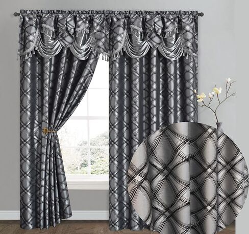 GOHD Dance with Wind. Jacquard Window Curtain Panel Drape with Attached Fancy Valance. 2pcs Set. Each pc 54 inch Wide x 84 inch Drop with 18 inch Valance. (Teal) in Saudi Arabia