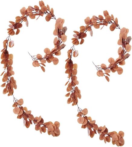 إكليل الأوكالبتوس الاصطناعي من يارنو، أوراق الأوكالبتوس الصناعية، نبات إكليل الكرمة لتزيين خلفية الزفاف (بني فاتح) in Kuwait