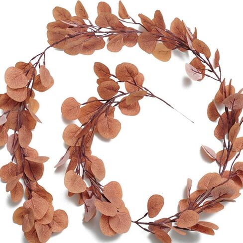 إكليل الأوكالبتوس الاصطناعي من يارنو، أوراق الأوكالبتوس الصناعية، نبات إكليل الكرمة لتزيين خلفية الزفاف (بني فاتح) in Kuwait