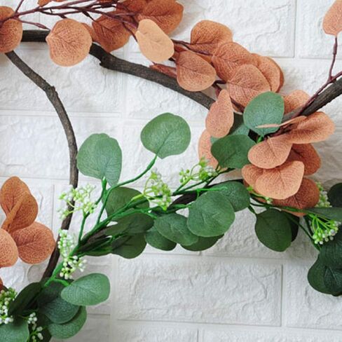 إكليل الأوكالبتوس الاصطناعي من يارنو، أوراق الأوكالبتوس الصناعية، نبات إكليل الكرمة لتزيين خلفية الزفاف (بني فاتح) in Kuwait