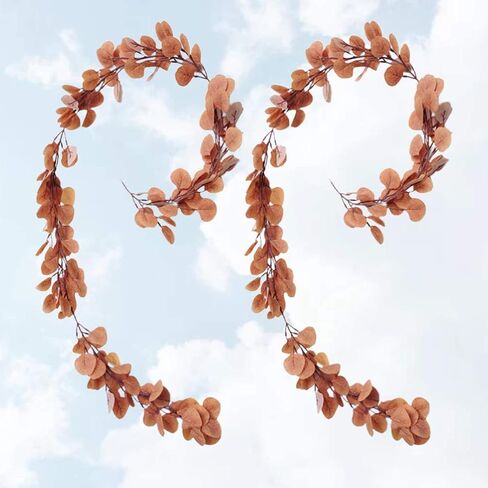 إكليل الأوكالبتوس الاصطناعي من يارنو، أوراق الأوكالبتوس الصناعية، نبات إكليل الكرمة لتزيين خلفية الزفاف (بني فاتح) in Kuwait