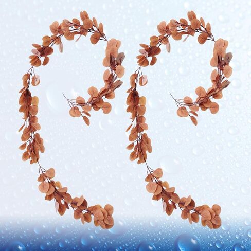 إكليل الأوكالبتوس الاصطناعي من يارنو، أوراق الأوكالبتوس الصناعية، نبات إكليل الكرمة لتزيين خلفية الزفاف (بني فاتح) in Kuwait