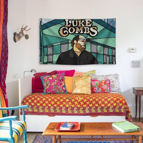 Generic Rural Male Singer Animation Luke Album Cover Music Tapestries 3×5FT Bedroom Studio Bar Wall Musical Club in Saudi Arabia