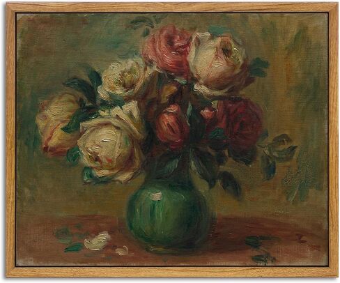 Vintage Floral Framed Canvas Wall Art for Bedroom Living Room Wall Decor, Roses in Vase Painting Framed Picture Art Prints, 8x10 Inch in Saudi Arabia