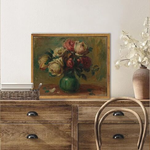 Vintage Floral Framed Canvas Wall Art for Bedroom Living Room Wall Decor, Roses in Vase Painting Framed Picture Art Prints, 8x10 Inch in Saudi Arabia