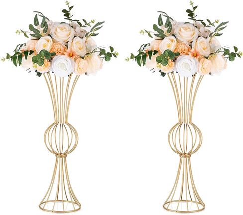 NUPTIO Gold Metal Vase, 2 Pcs 23.6 inch Tall Geometric Trumpet Centerpiece for Wedding, Table Decorations & Home Decor in Saudi Arabia