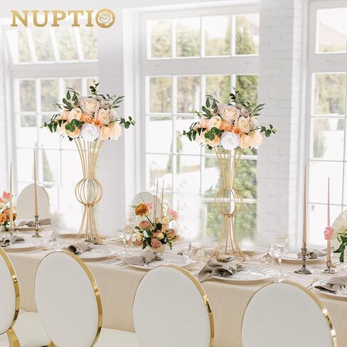 مزهرية معدنية ذهبية من NUPTIO، قطعتان من قطعة مركزية بوق هندسي بطول 23.6 بوصة لحفلات الزفاف وديكورات الطاولة وديكور المنزل in Kuwait