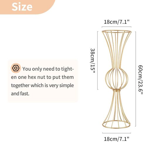 مزهرية معدنية ذهبية من NUPTIO، قطعتان من قطعة مركزية بوق هندسي بطول 23.6 بوصة لحفلات الزفاف وديكورات الطاولة وديكور المنزل in Kuwait