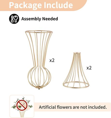 NUPTIO Gold Metal Vase, 2 Pcs 23.6 inch Tall Geometric Trumpet Centerpiece for Wedding, Table Decorations & Home Decor in Saudi Arabia