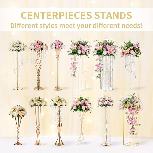 NUPTIO Gold Metal Vase, 2 Pcs 23.6 inch Tall Geometric Trumpet Centerpiece for Wedding, Table Decorations & Home Decor in Saudi Arabia