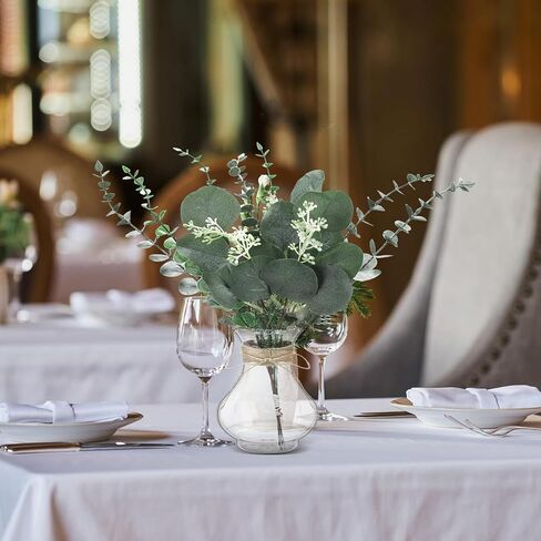 Bokon 9 حزمة المزهريات زهرة لباقة فو وهمية الزهور الأوكالبتوس في مزهرية مع الحبال للزينة الجدول المركزية الزفاف مزرعة مكتب المطبخ ديكور المنزل ريفي in Kuwait