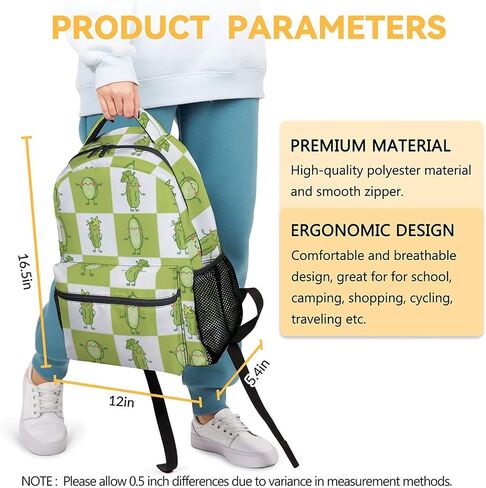 Pickle School Backpack for Boys Girls, 16 Inch Green Backpacks for Kids 6-12 Years, Lightweight Cartoon Bookbag for Elementary in Kuwait