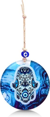 ديكور جدار منزلي من الزجاج الأزرق من همسة مع تميمة عين شريرة للحماية، وبركات وفيرة، وصحة جيدة وازدهار - تأتي في صندوق هدايا للتدفئة بالمنزل الجديد، والمضيفة in Kuwait