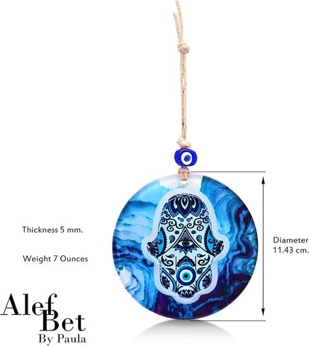 ديكور جدار منزلي من الزجاج الأزرق من همسة مع تميمة عين شريرة للحماية، وبركات وفيرة، وصحة جيدة وازدهار - تأتي في صندوق هدايا للتدفئة بالمنزل الجديد، والمضيفة in Kuwait