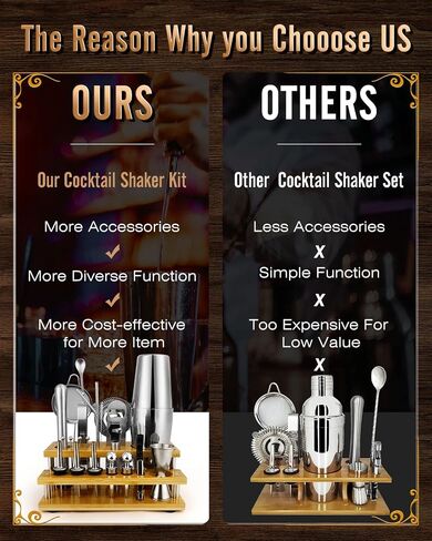 Cocktail Shakers Set Complete 24-Piece Bartender Kit Silver with Bar Tool Stand and Barware Tools Set for Home Bartending: Includes Boston Shaker, Jigger, Strainer, Mixer Spoon, Muddler, and More in Saudi Arabia