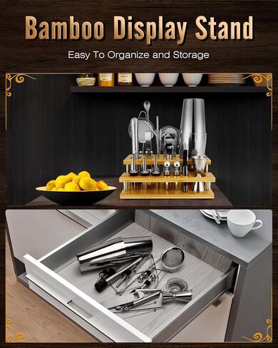 Cocktail Shakers Set Complete 24-Piece Bartender Kit Silver with Bar Tool Stand and Barware Tools Set for Home Bartending: Includes Boston Shaker, Jigger, Strainer, Mixer Spoon, Muddler, and More in Saudi Arabia