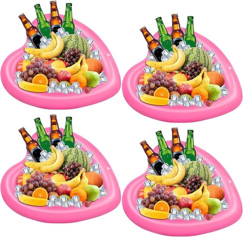4 قطع مبرد قابل للنفخ على شكل قلب قابل للنفخ لتقديم الثلج، مشروب سلطة، يطفو، صينية ثلج لتقديم الطعام، صواني البوفيه مع قابس تصريف، شواء، نزهة صيفية، حفلة حمام السباحة، 24 × 24 بوصة (وردي) in Kuwait