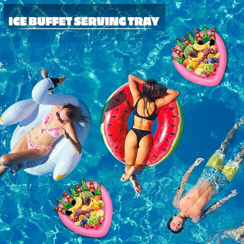 4 قطع مبرد قابل للنفخ على شكل قلب قابل للنفخ لتقديم الثلج، مشروب سلطة، يطفو، صينية ثلج لتقديم الطعام، صواني البوفيه مع قابس تصريف، شواء، نزهة صيفية، حفلة حمام السباحة، 24 × 24 بوصة (وردي) in Kuwait